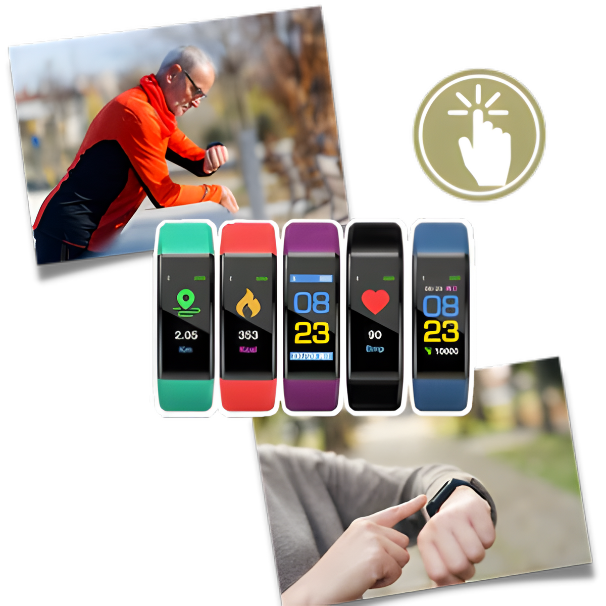 Reloj de seguimiento de salud con monitor de frecuencia cardíaca y presión arterial para adultos mayores | Pantalla LED de fácil lectura | Rastreador de ejercicios recargable por USB