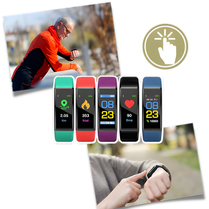 Reloj de seguimiento de salud con monitor de frecuencia cardíaca y presión arterial para adultos mayores | Pantalla LED de fácil lectura | Rastreador de ejercicios recargable por USB