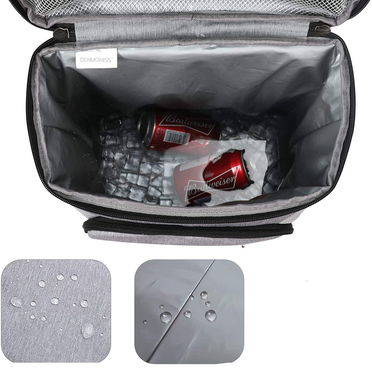 Insulated Backpack Cooler 30L Gray Leak-Proof Food Beverage Storage Padded Shoulder Straps Outdoor Hiking Fishing Camping Beach Picnic Day T