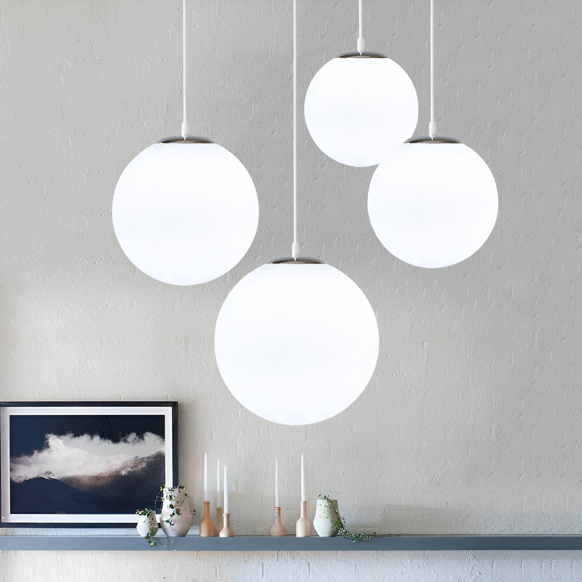 Frosted Glass Globe Hanging Light White Sphere Ceiling Fixture for Kitchen Island Dining Room Bedroom Adjustable Cord Modern Minimalist Desi
