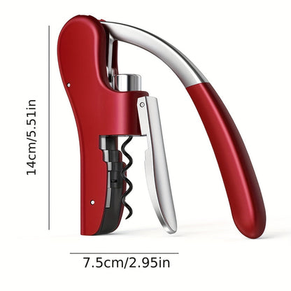 Double-Hinged Lever Wine Opener with Built-In Foil Blade for Red, White & Sparkling Bottles – Portable Bartender Tool for Kitchen, Restauran