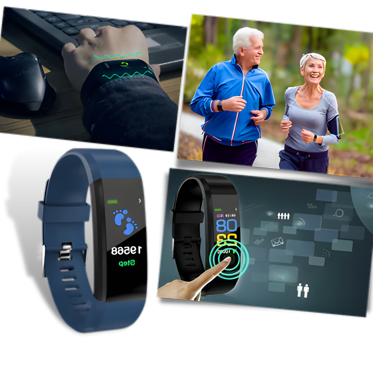 Reloj de seguimiento de salud con monitor de frecuencia cardíaca y presión arterial para adultos mayores | Pantalla LED de fácil lectura | Rastreador de ejercicios recargable por USB
