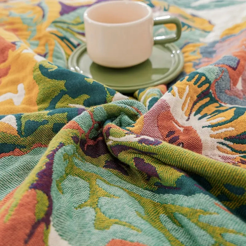 Sable Floral Blanket - 100% Cotton, Reversible Design