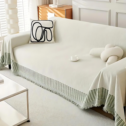 Woven Throw Blanket with Tassels for Sofa and Couch – Soft Cotton Chenille Cover for Living Room and Bedroom
