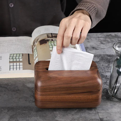 Soporte para caja de pañuelos Eldrin - Madera de nogal, diseño compacto