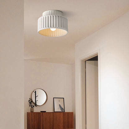 Lámpara de techo de resina de montaje empotrado, casquillo E27, pantalla texturizada, color blanco, para cocina, dormitorio, pasillo, perfil bajo, diseño escandinavo minimalista moderno