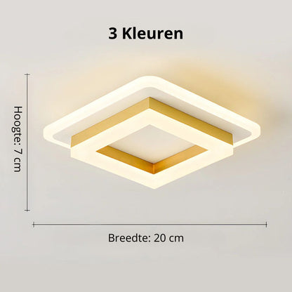 Square Flush Mount LED Ceiling Light 1920 Lumens for Bedroom Hallway Living Room Modern Geometric Low Profile Black White Layered Design Con