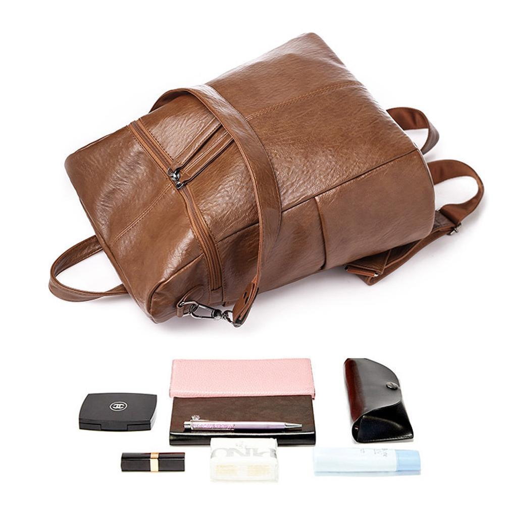 Genuine Leather Backpack with Multiple Compartments for Work School Travel Everyday Carry Women's Stylish Daypack