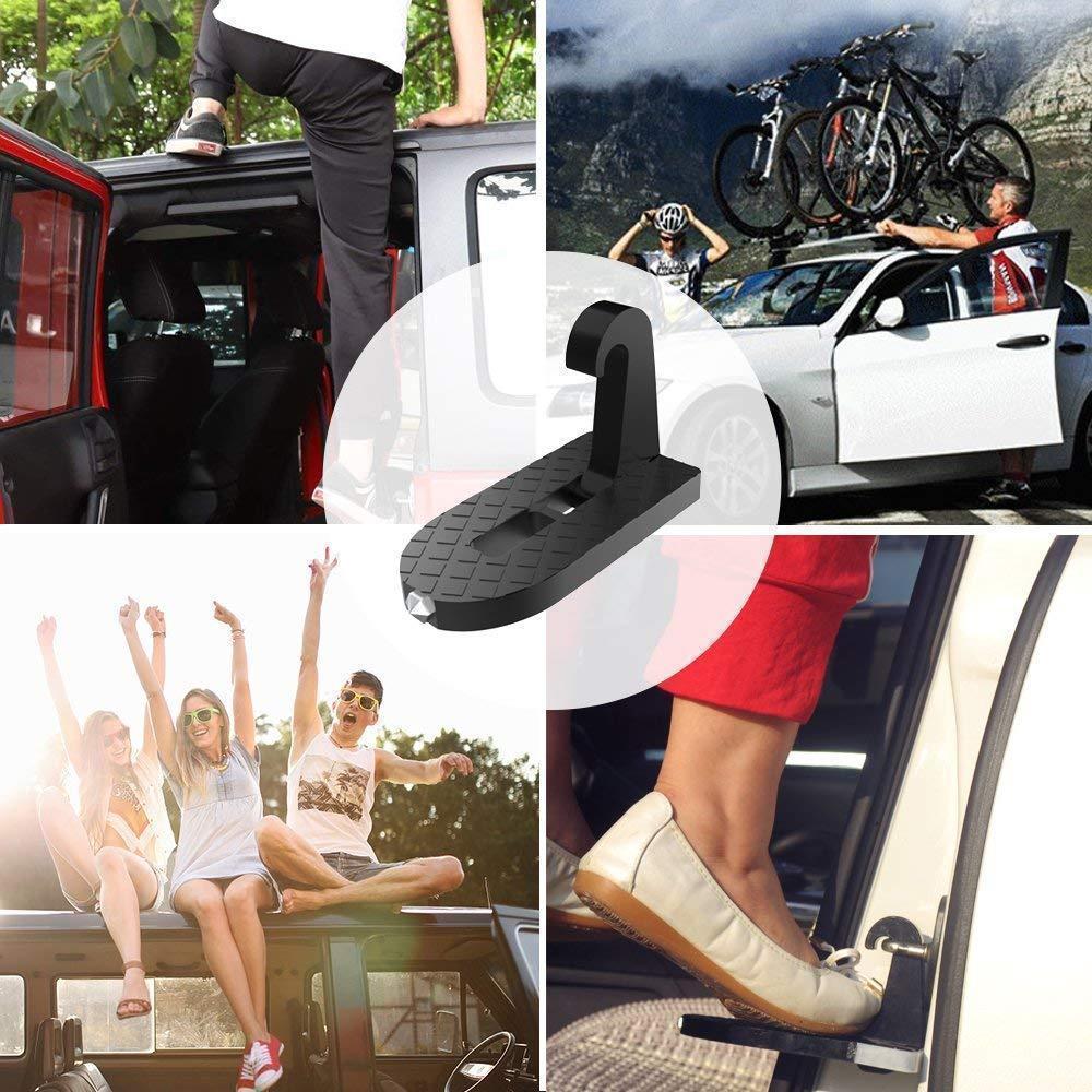 Rooftop Access Step with Emergency Glass Breaker for SUVs, Trucks & Jeeps – Foldable Aluminum Car Door Latch Hook Footstep with Protective