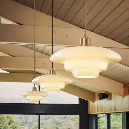 Adjustable Drop Ceiling Light with Cream Glass Shade and Gold Finish for Dining Room Kitchen Island Counter 47 in Cord E27 Socket Modern Far
