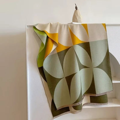 Reversible Geometric Poncho Scarf for Women – Soft Microfiber Winter Wrap, Two-Tone Color Block Design, Machine Washable