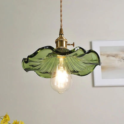 Glass Ceiling Light with Sculptural Ripple Edge – 9 in Hanging Fixture with Metal Hardware for Kitchen, Dining Area, or Bedroom – Adjustable