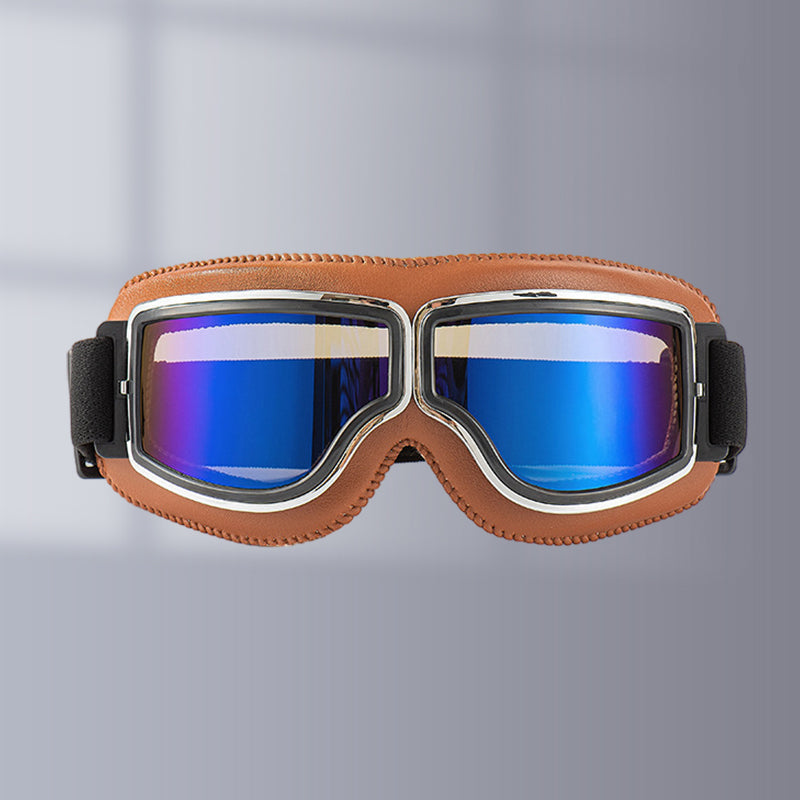 Retro Aviator Motorcycle Goggles with Padded Frame & Adjustable Strap for Men & Women