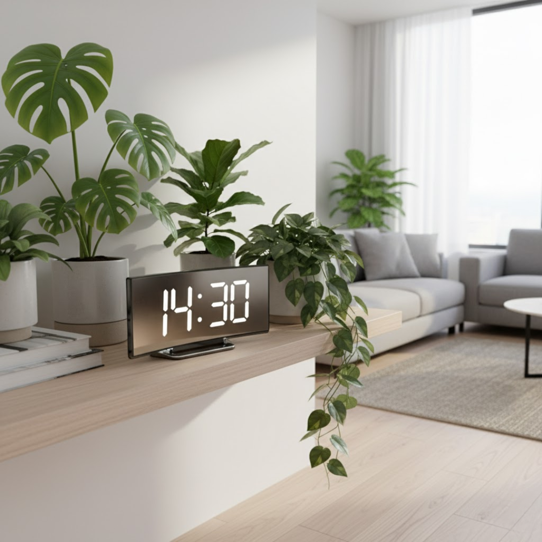 USB-Powered LED Alarm Clock with Curved Screen 6.7 × 2.8 × 1.2 Inches Battery Backup Nightstand Clock Large Display for Bedroom Office Deskt