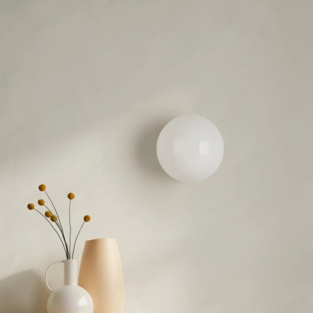 Glass Wall Sconce with Warm LED Light – Round Modern Minimalist Globe Fixture for Bedroom, Living Room, Kitchen & Hallway Lighting