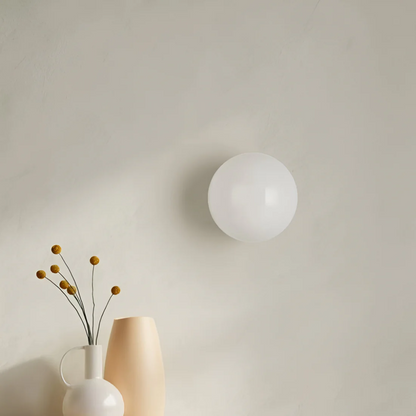 Glass Wall Sconce with Warm LED Light – Round Modern Minimalist Globe Fixture for Bedroom, Living Room, Kitchen & Hallway Lighting