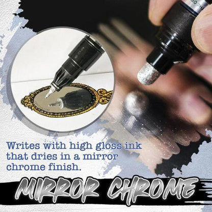 Reflective Chrome Ink Art Pen – Ultra-Glossy Metallic Writing Marker for Crafts, Glass, Plastic & More – 3 Tip Sizes Available