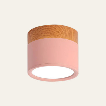 Round LED Flush Mount Light Fixture Wood Accent Aluminum 5W 7W for Entryway Bedroom Kitchen Hallway Ceiling Lamp Modern Minimalist Scandinav