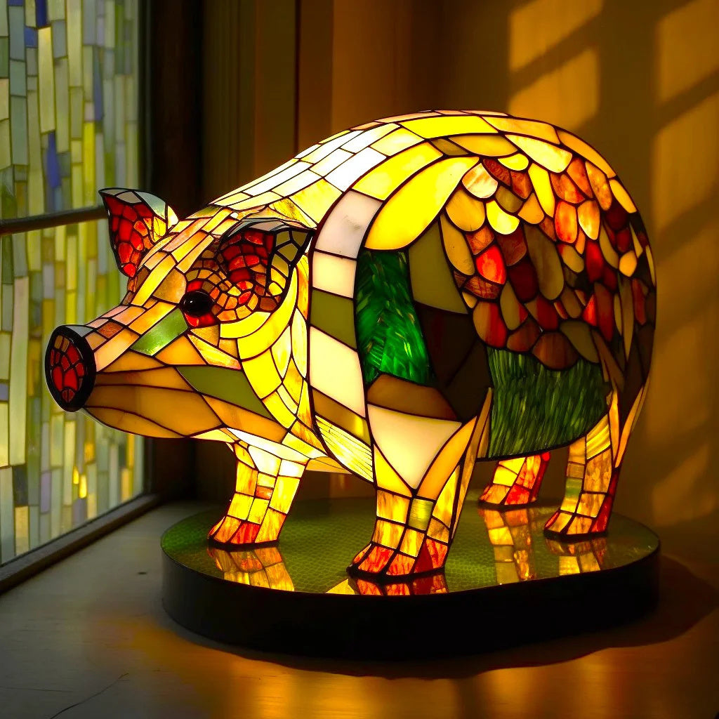 Stained Glass Animal Table Lamp with Color-Changing LED Light – Handcrafted Metal & Glass Accent for Bedroom, Living Room & Nursery Decor