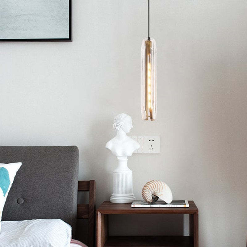 Glass Cylinder Hanging Light Fixture 15 Inch Height Adjustable Drop Ceiling Lamp for Dining Room Bedroom Living Room Contemporary Minimalist