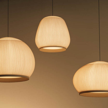Ribbed Lycra Hanging Light Fixture – 18 in Round Dimmable LED Ceiling Pendant for Kitchen Island, Dining Table & Modern Living Areas