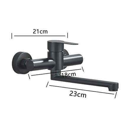 Wall-Mount Dual-Handle Mixer Tap with Rotating Spout for Kitchen Sink Bathroom Utility Room Laundry Modern Two-Lever Fixture Chrome