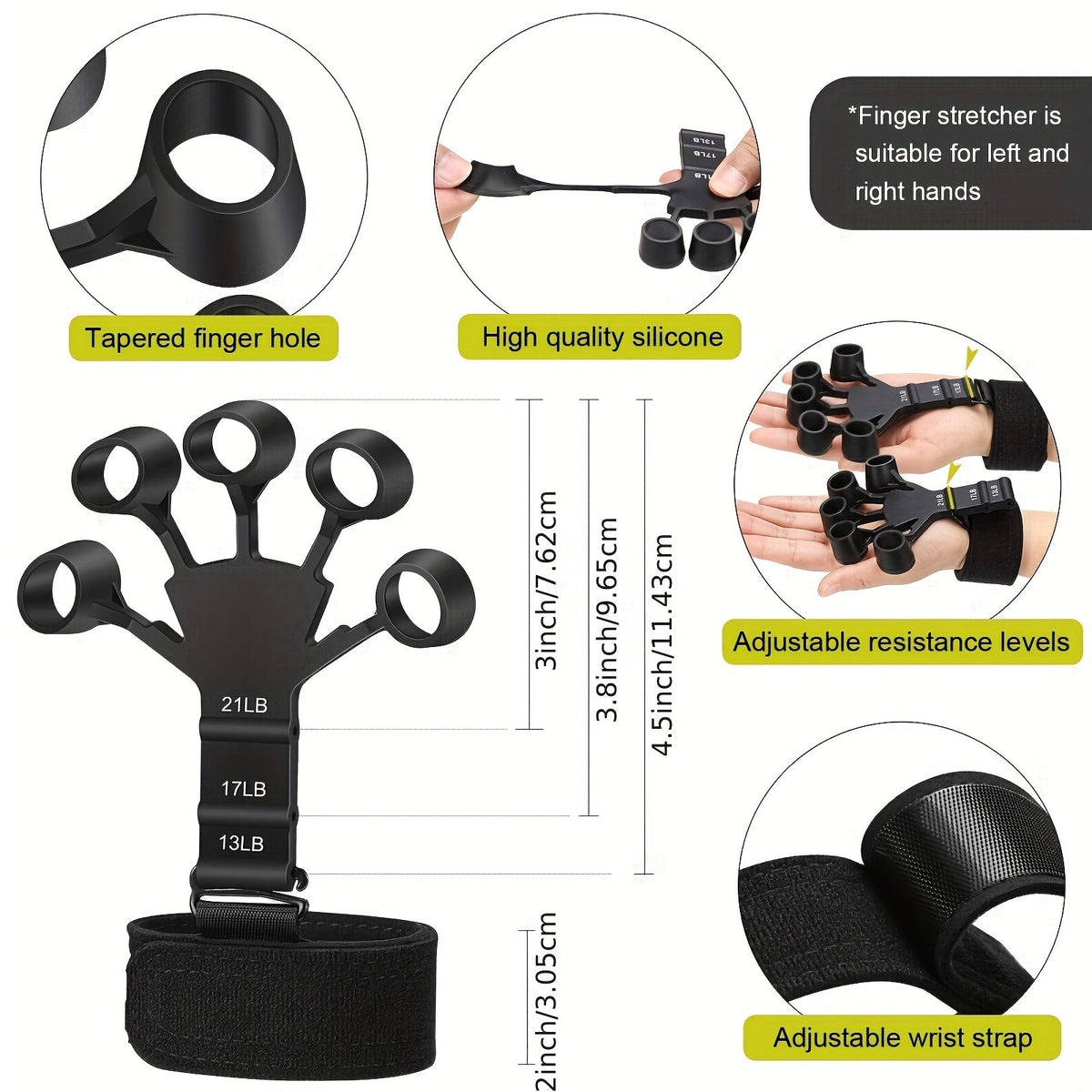 Hand Strengthener Grip Trainer Kit with Finger Exerciser, Resistance Ball & Forearm Ring for Rehabilitation & Muscle Building