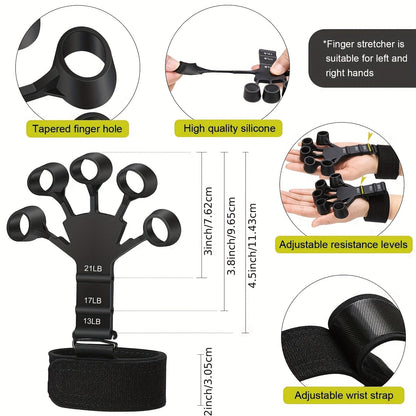 Hand Strengthener Grip Trainer Kit with Finger Exerciser, Resistance Ball & Forearm Ring for Rehabilitation & Muscle Building