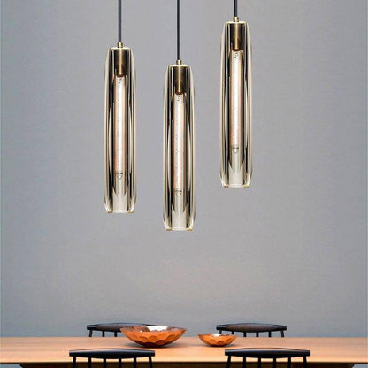 Glass Cylinder Hanging Light Fixture 15 Inch Height Adjustable Drop Ceiling Lamp for Dining Room Bedroom Living Room Contemporary Minimalist