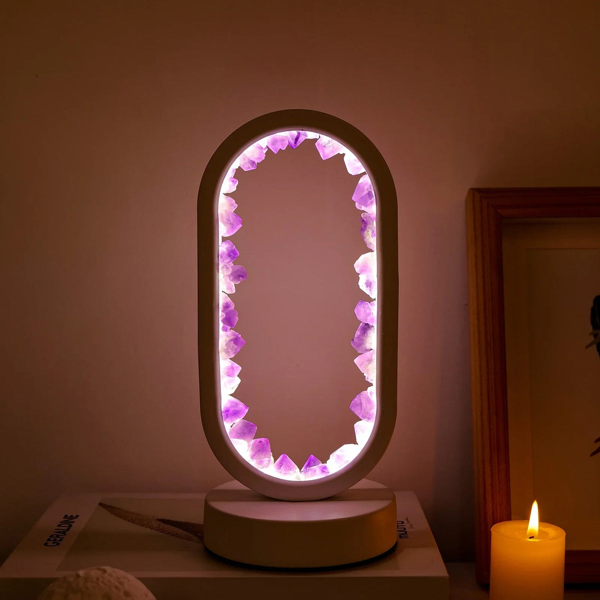 Amethyst Crystal Accent Lamp 8 Inch Purple Glow for Nightstands Meditation Rooms Yoga Spaces Handcrafted Gemstone Light E14 Socket 10W Max B