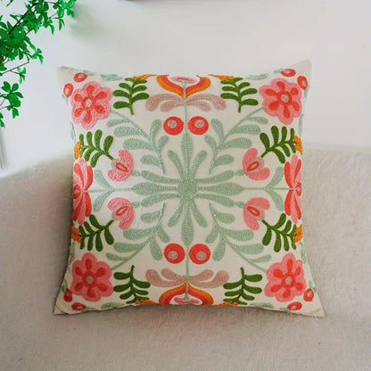 Elysia Floral Cushion Cover - Embroidered Microfiber, Indoor Outdoor Use