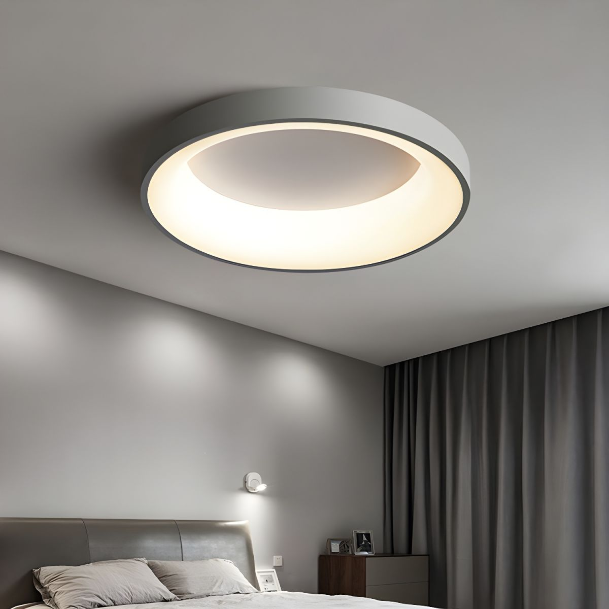Round LED Overhead Fixture for Bedroom & Hallway – Ultra-Slim Iron & Acrylic Disc – Dimmable Options for Living Room & Entryway