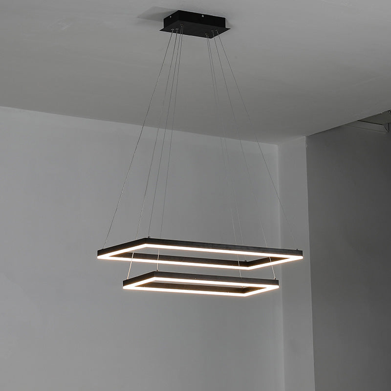 Multi-Tier Linear Suspension Fixture with Integrated LED, Adjustable Cable, Matte Black Metal Frame for Dining & Living Spaces