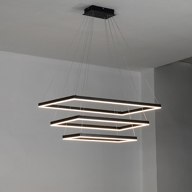 Multi-Tier Linear Suspension Fixture with Integrated LED, Adjustable Cable, Matte Black Metal Frame for Dining & Living Spaces