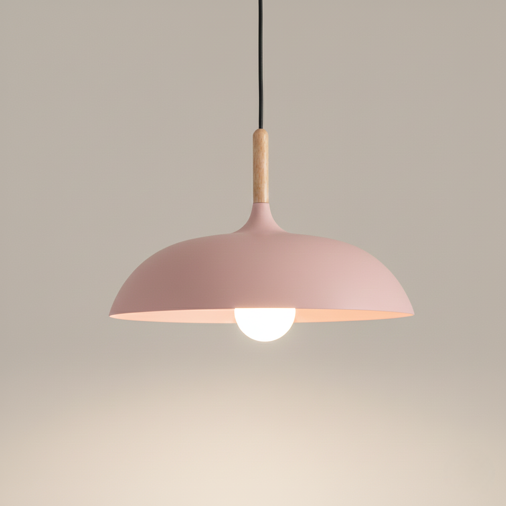 Modern Metal Pendant Light with Wood Detail – Adjustable Drop Ceiling Fixture for Dining, Kitchen & Living Room