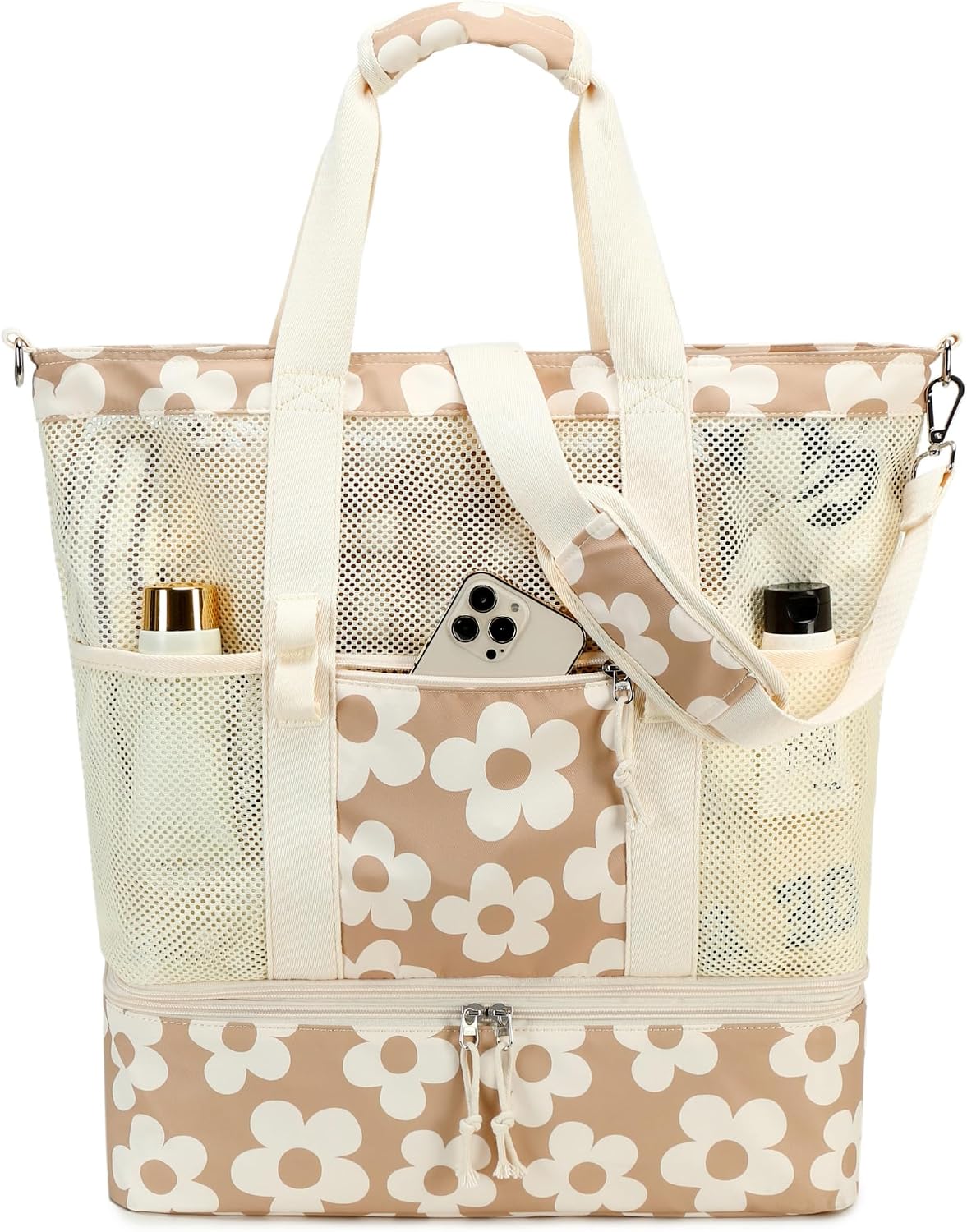 Ortekor | Bolsa de playa de malla con compartimento térmico | Bolso de piscina elegante y versátil para salidas de verano