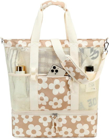 Ortekor | Bolsa de playa de malla con compartimento térmico | Bolso de piscina elegante y versátil para salidas de verano