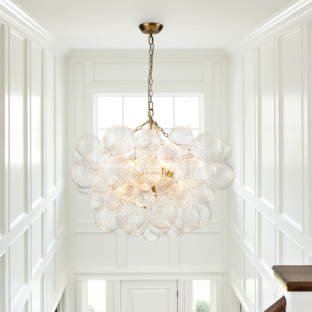 Multi-Globe Textured Glass Ceiling Fixture with Adjustable Chain Hardwired Dimmable Lighting for Dining Room Entryway Bedroom