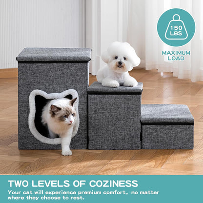 Pet Haven | Escaleras antideslizantes de 3 peldaños para perros con almacenamiento | Fácil acceso para perros pequeños y gatos