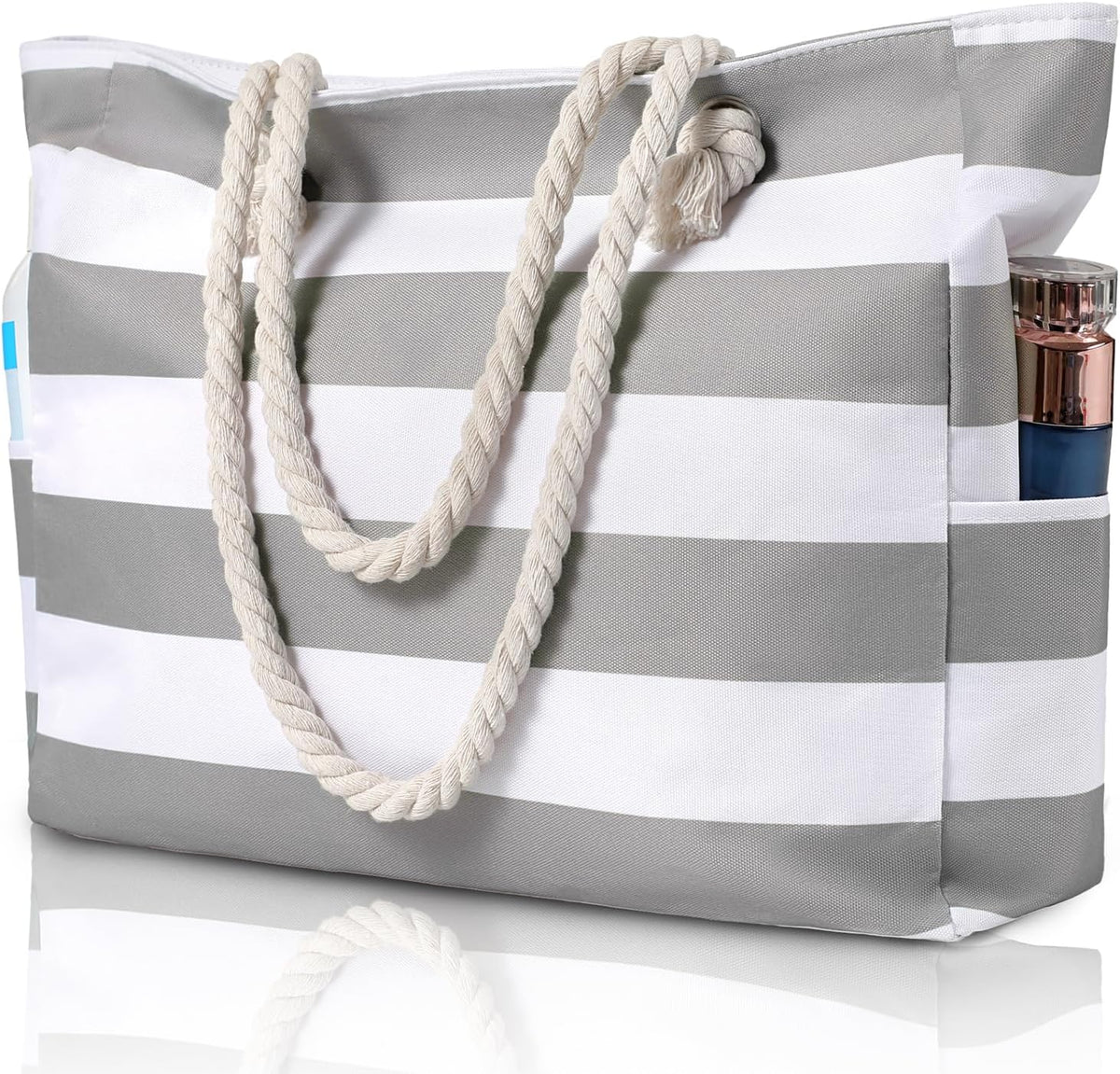 Zippered Canvas Beach Bag for Women – Waterproof Tote with Pockets for Pool, Travel & Everyday Errands – Sand-Resistant Shoulder Carryall