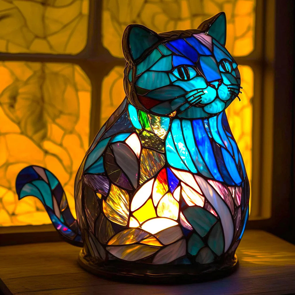 Stained Glass Animal Table Lamp with Color-Changing LED Light – Handcrafted Metal & Glass Accent for Bedroom, Living Room & Nursery Decor