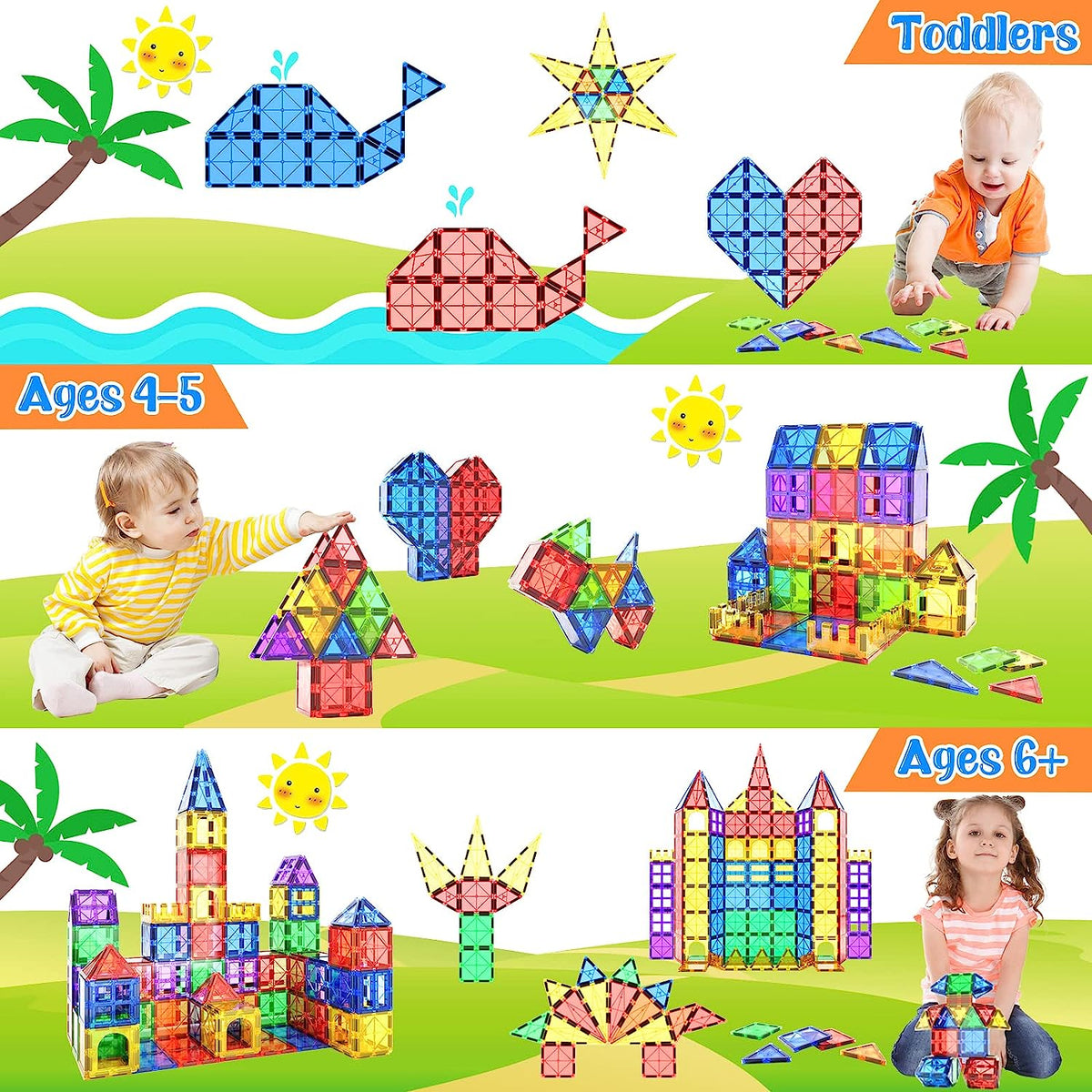 Creative Builders | Montessori Magnetic Tiles Building Set with 40 Pieces for STEM Learning
