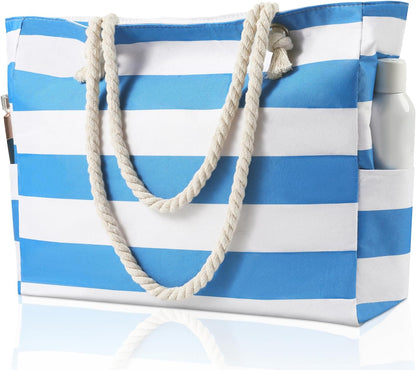 Zippered Canvas Beach Bag for Women – Waterproof Tote with Pockets for Pool, Travel & Everyday Errands – Sand-Resistant Shoulder Carryall