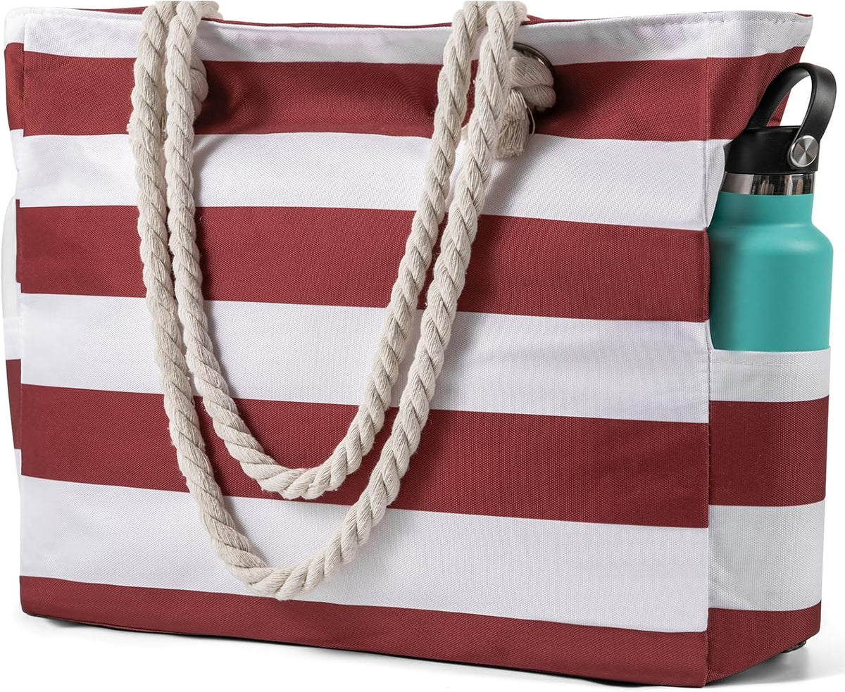 Zippered Canvas Beach Bag for Women – Waterproof Tote with Pockets for Pool, Travel & Everyday Errands – Sand-Resistant Shoulder Carryall
