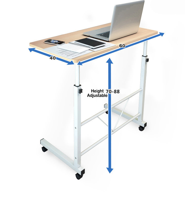 Rolling Height-Adjustable Laptop Desk with Steel Frame & Wheels – Portable Workstation for Bedside, Sofa, Home Office & Living Room Use – Mo