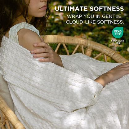 Cozy Haven | Manta de nido de abeja refrescante para cama queen, de algodón y bambú ligero | Manta de verano suave para personas calurosas