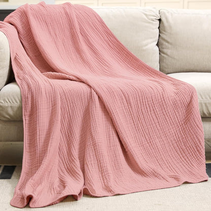 Lightweight Cotton Gauze Throw Blanket – Breathable Summer Layer for Bed, Couch & Chair – Natural Organic Fabric – Soft All-Season Cover