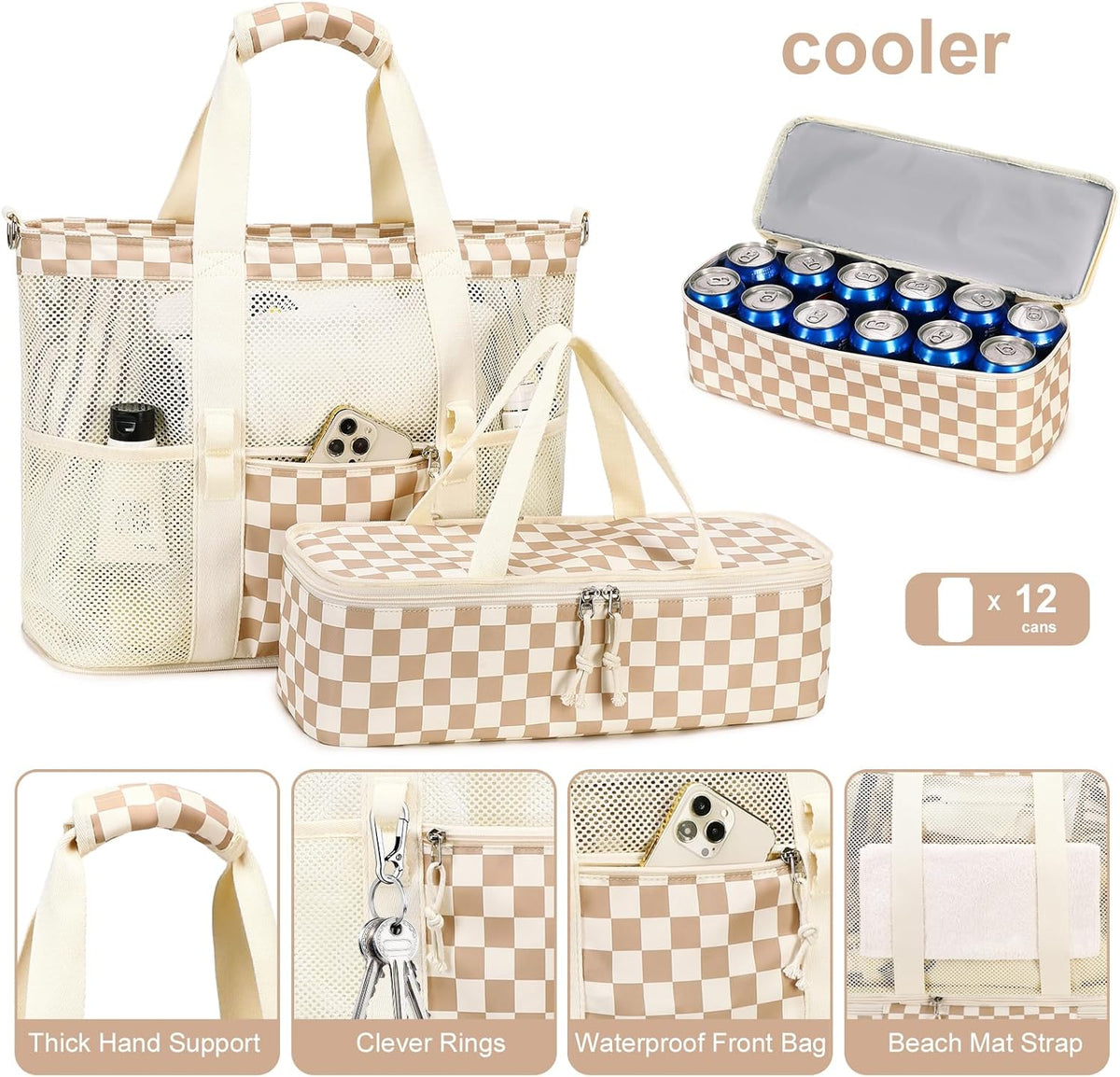 Ortekor | Bolsa de playa de malla con compartimento térmico | Bolso de piscina elegante y versátil para salidas de verano