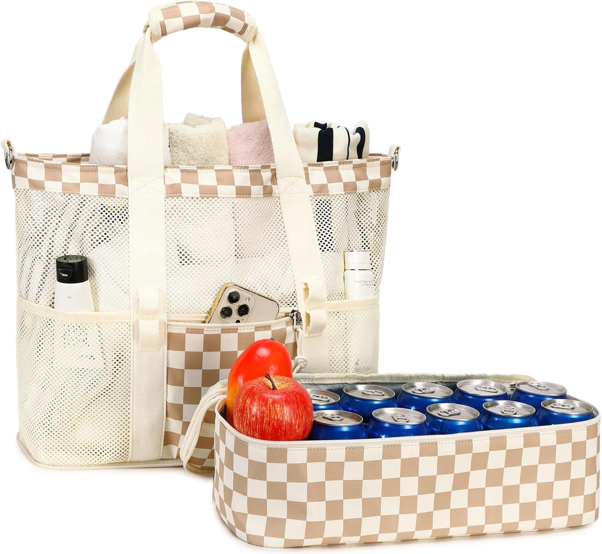 Ortekor | Bolsa de playa de malla con compartimento térmico | Bolso de piscina elegante y versátil para salidas de verano