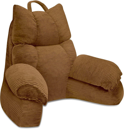 Backrest Pillow with Armrests and Shredded Memory Foam for Reading, Gaming, and TV – Structured Lounge Support for Bed